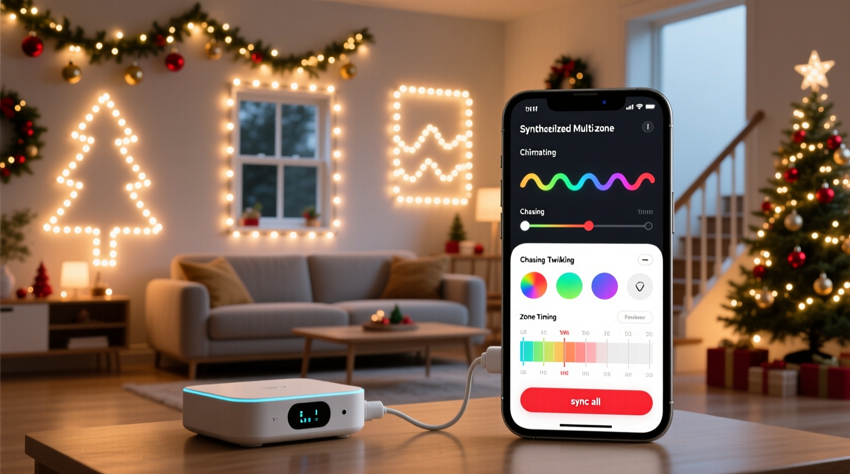how to set up synchronized multi zone christmas lights with one app