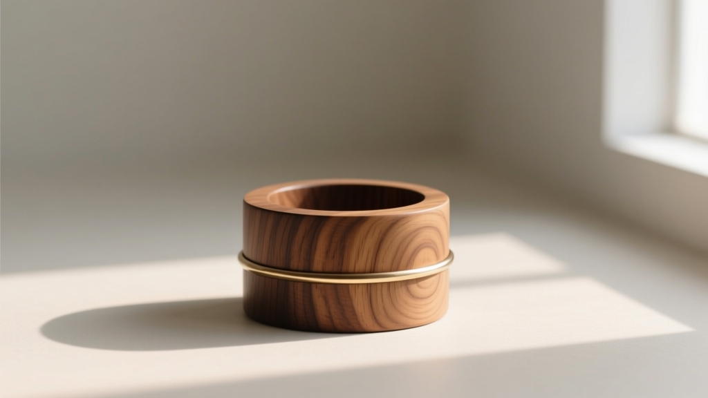 Technical photo of a wooden cylindrical jewelry bracelet holder measuring exactly three inches in diameter for bangle storage.