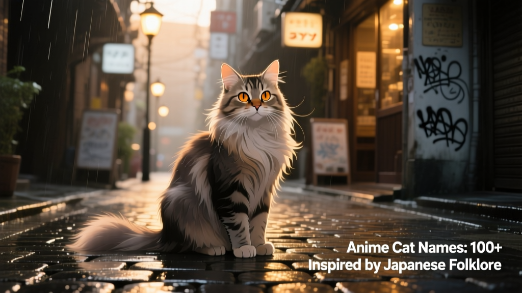 A long-haired cat on a dark street