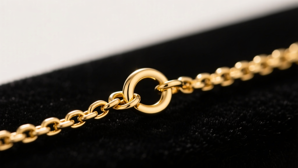 Close-up of a 14k gold-filled extender necklace chain with a tiny lobster clasp on dark velvet under warm studio lighting.