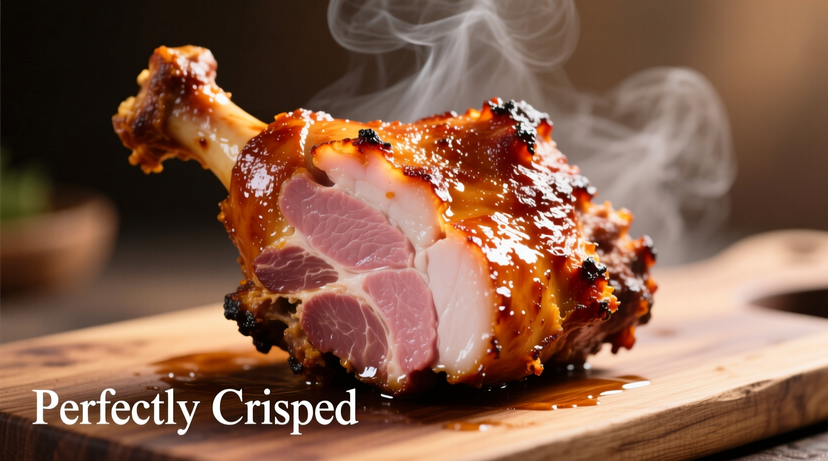 Perfectly cooked gammon hock with crispy skin