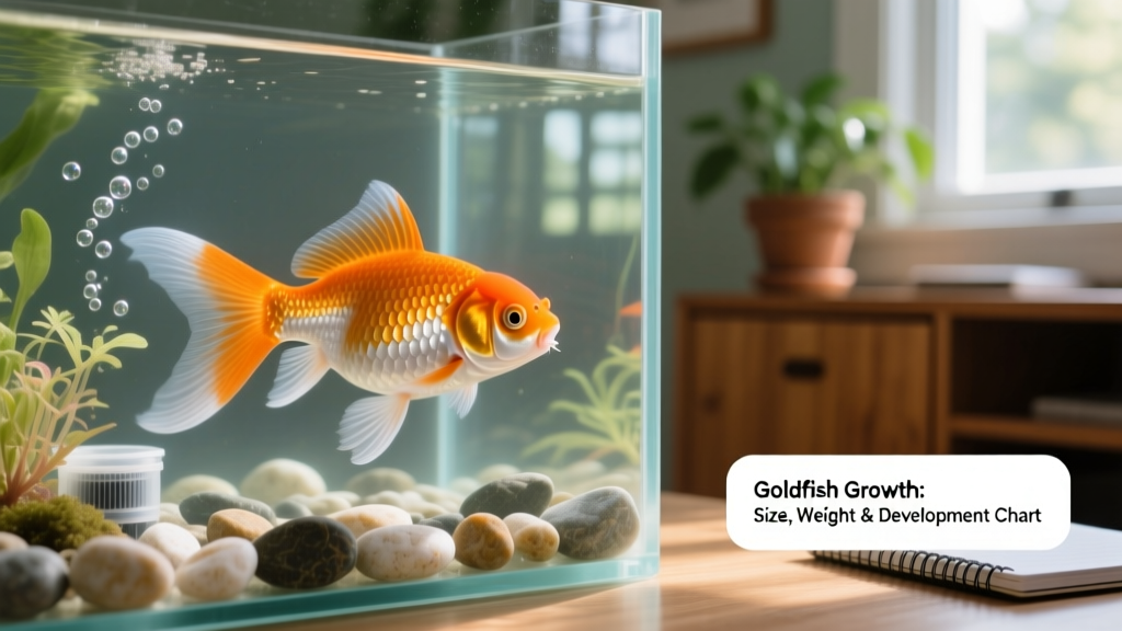 A vibrant orange-and-white goldfish swimming gracefully in a well-maintained home aquarium