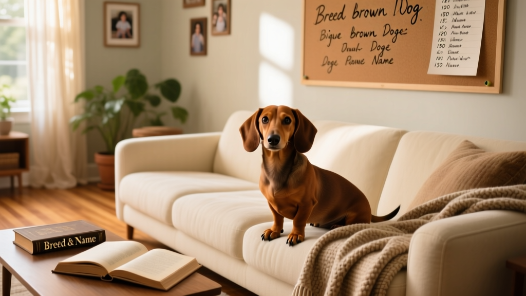 A brown Dachshund sitting comfortably on a cozy sofa