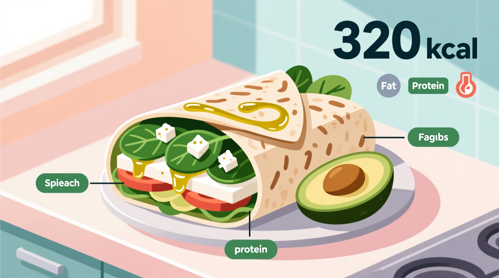 calories in a spinach and feta wrap explained