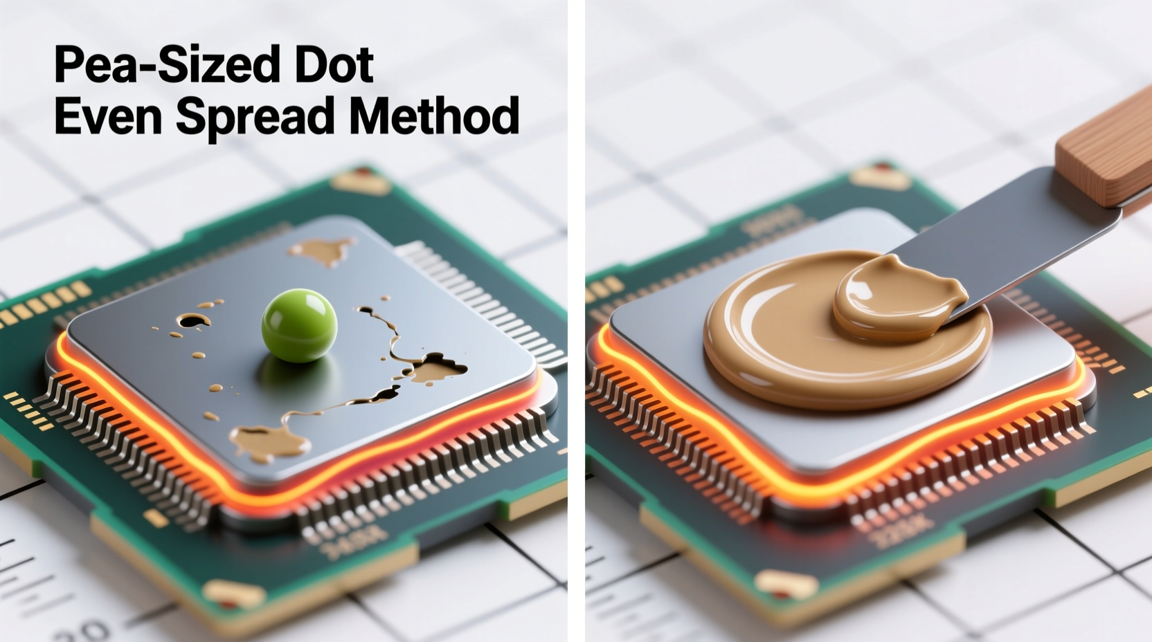 thermal paste application pea size vs spread method which keeps cpu cooler