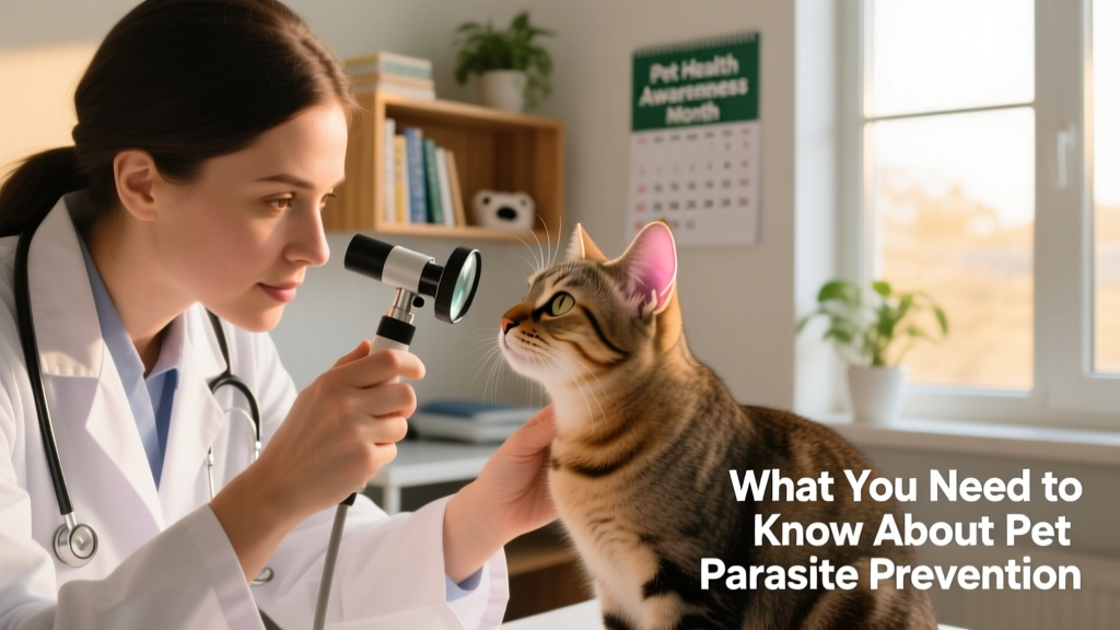 Veterinarian examining a cat’s ear for mites during a routine checkup