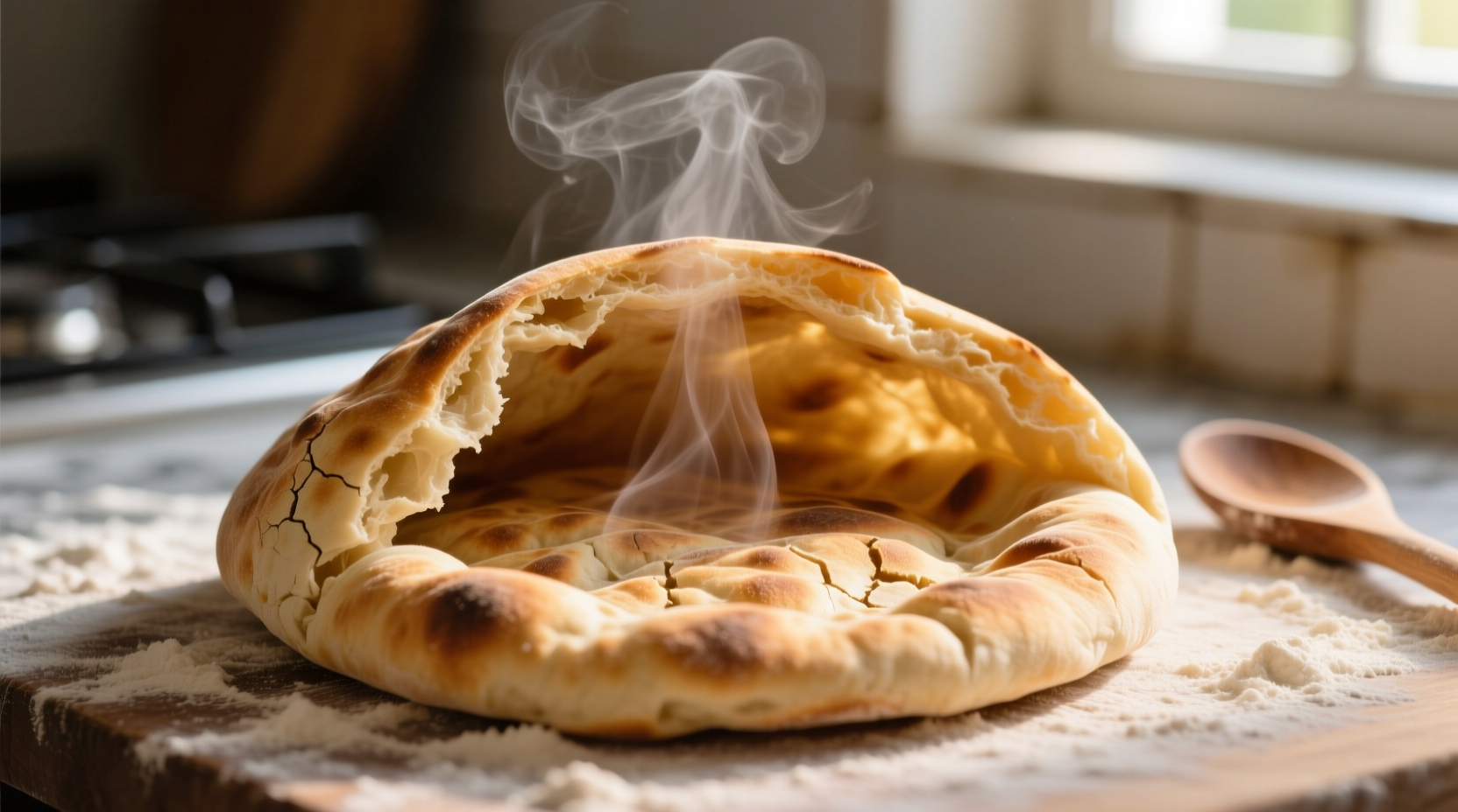 Freshly cooked pita bread with visible pocket