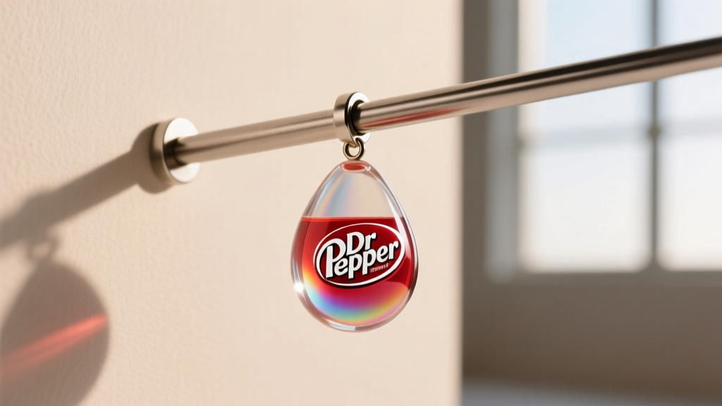 Side view of a 22-gauge titanium post holding an acrylic Dr Pepper drop earring against a clean, neutral beige studio backdrop.