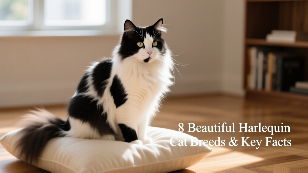 A serene Persian cat with harlequin markings sitting on a soft cushion, showcasing its luxurious long coat