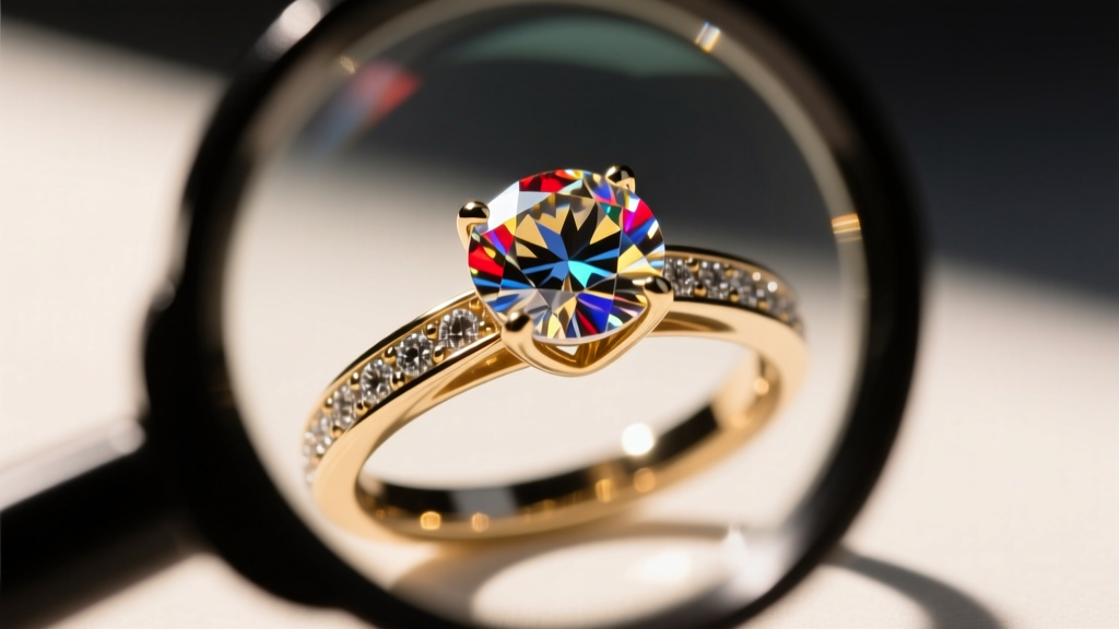 Close-up through a jeweler's loupe inspecting the rhodium plating on a cast silver heart pendant clasp and jump ring connection point.