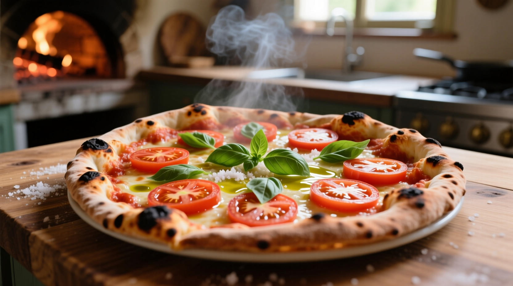 Authentic tomato pizza pie with fresh tomato slices