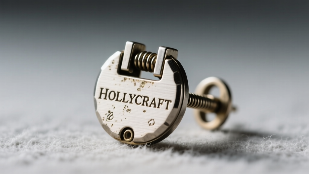 Macro photography of the back of a vintage Hollycraft earring showing the stamped HOLLYCRAFT hallmark and original clip mechanism.
