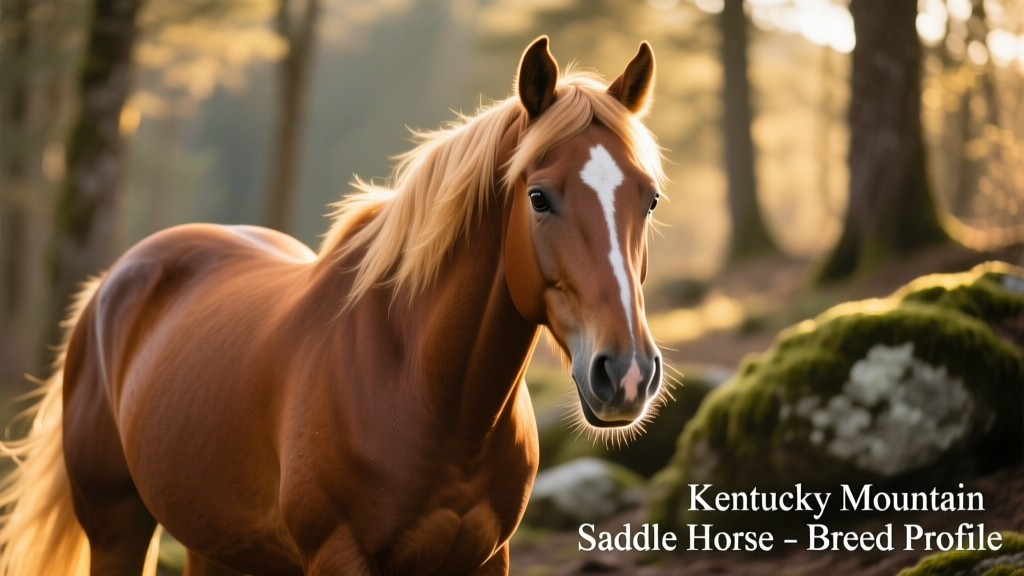 Close-up of a chestnut Kentucky Mountain Saddle Horse with flaxen mane and tail, showcasing its expressive eyes and clean, balanced conformation
