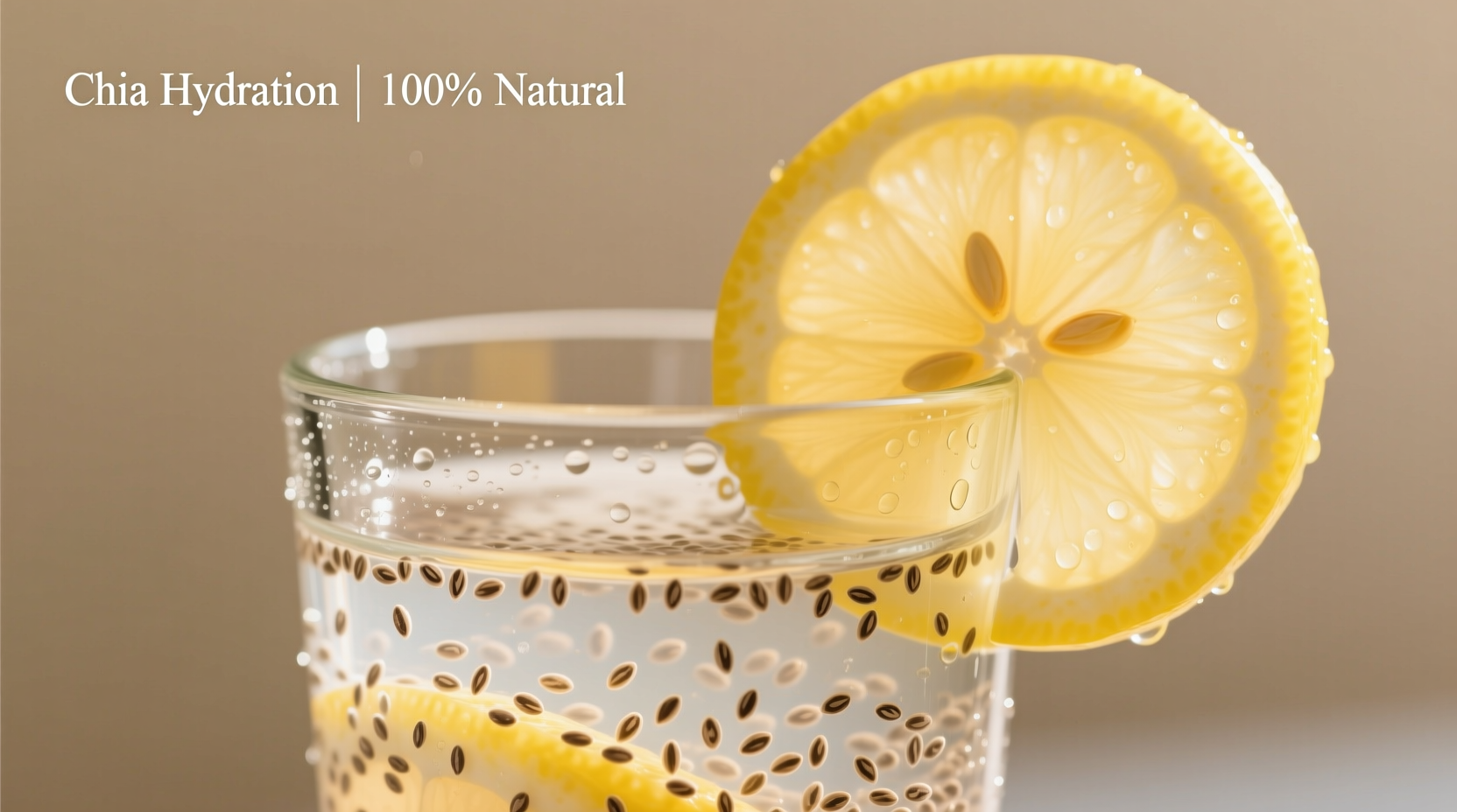 Chia seed water in glass with lemon slice