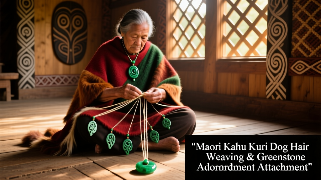 Maori Kahu Kuri Dog Hair Weaving And Greenstone Adornment Attachment