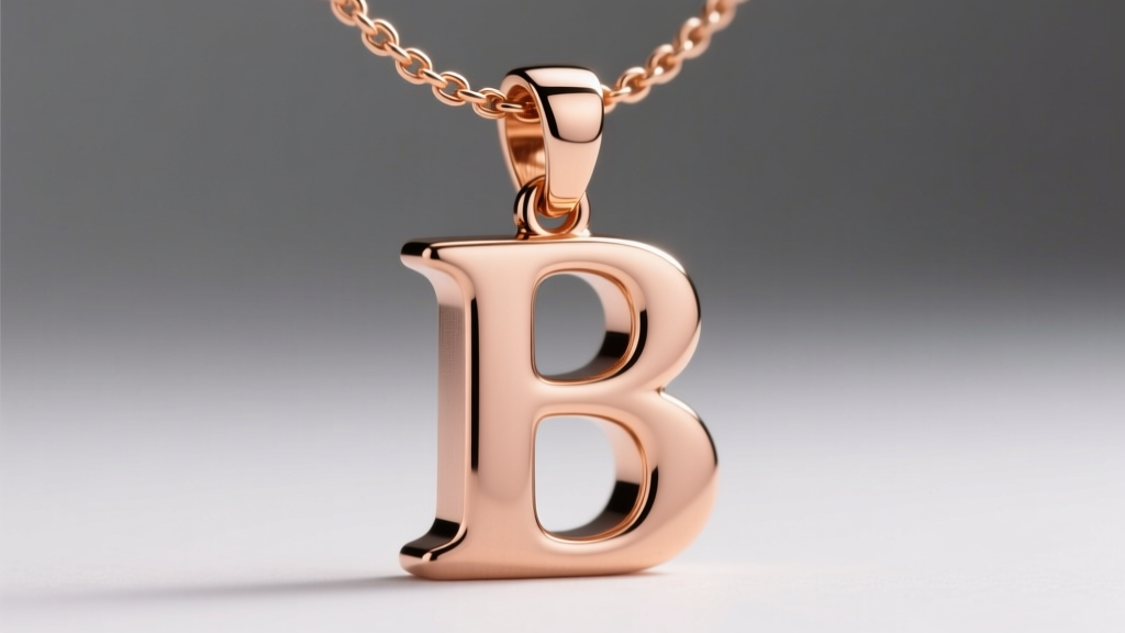 Extreme close-up of a laser-welded hidden bail attached to the top curve of a chunky 18k rose gold bubble letter necklace pendant