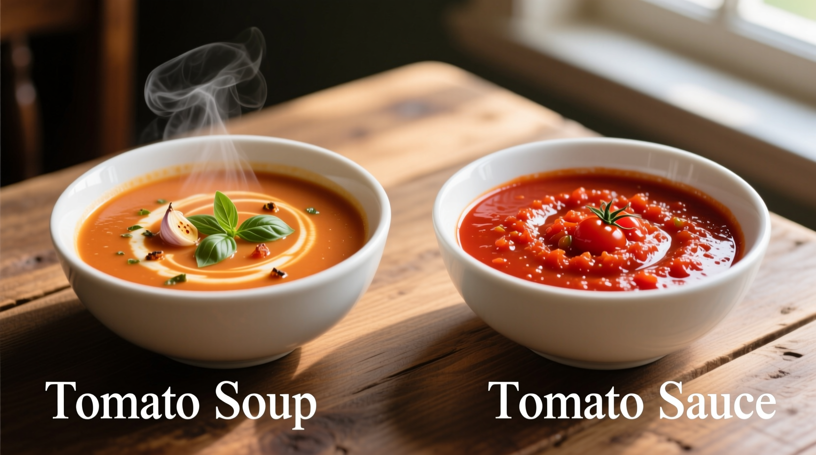 Tomato soup and tomato sauce side by side comparison