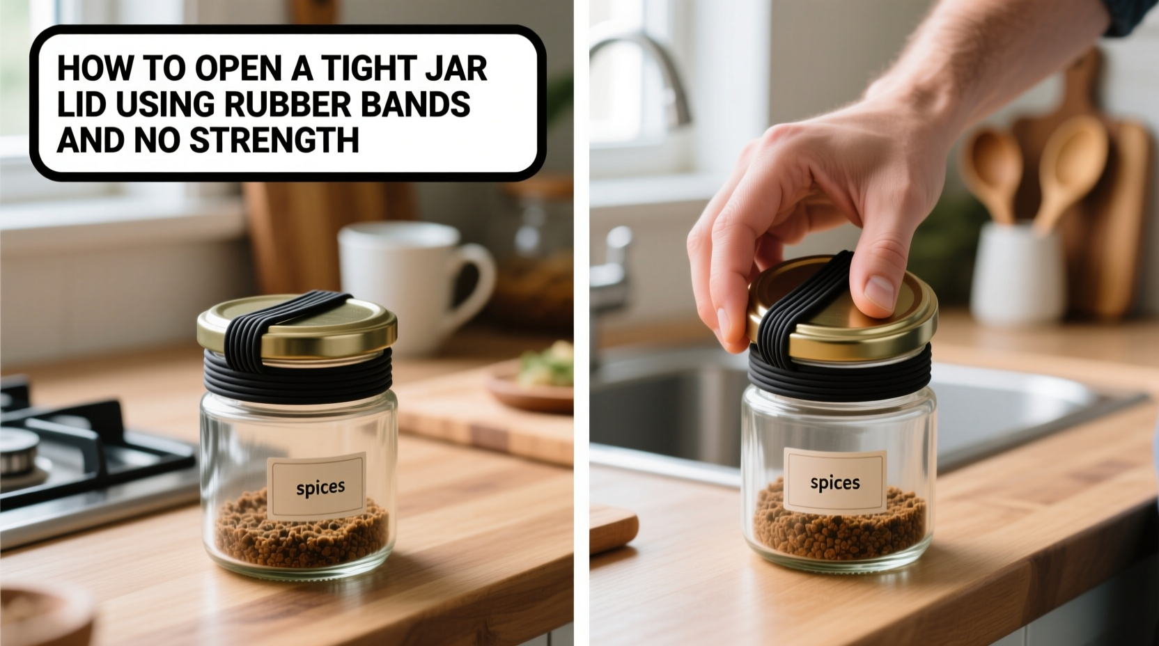 how to open a tight jar lid using rubber bands and no strength