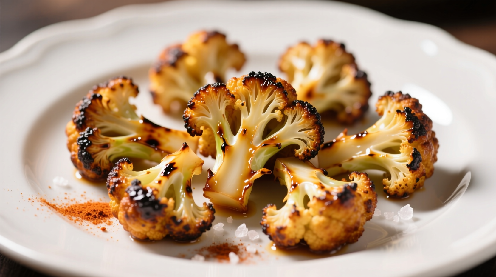Crispy golden buffalo cauliflower on white plate