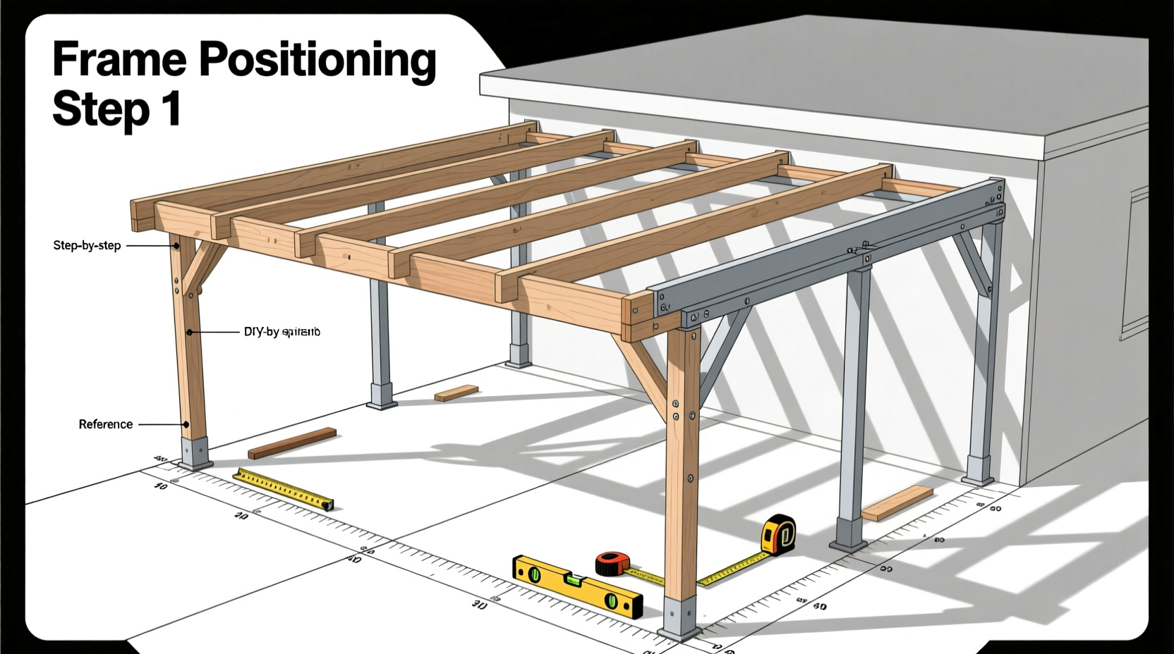 DIY carport kit assembly showing frame positioning