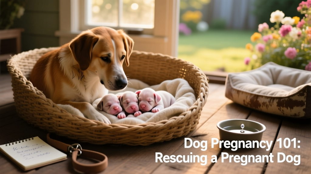 Newborn puppies nestled beside their calm, attentive mother in a cozy, softly lit whelping box