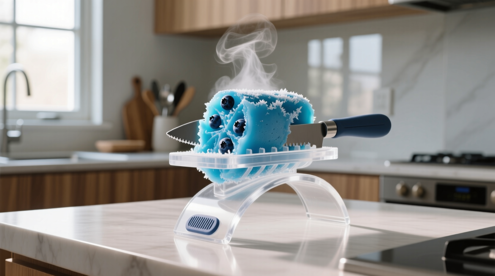 make slicing a frozen dessert easier by resting it on a