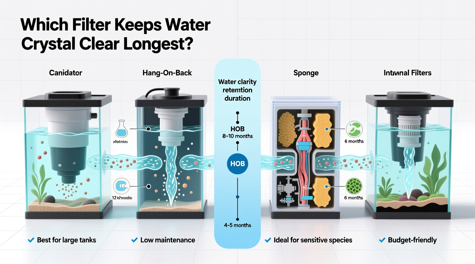 fish tank filter types compared which keeps water crystal clear longest