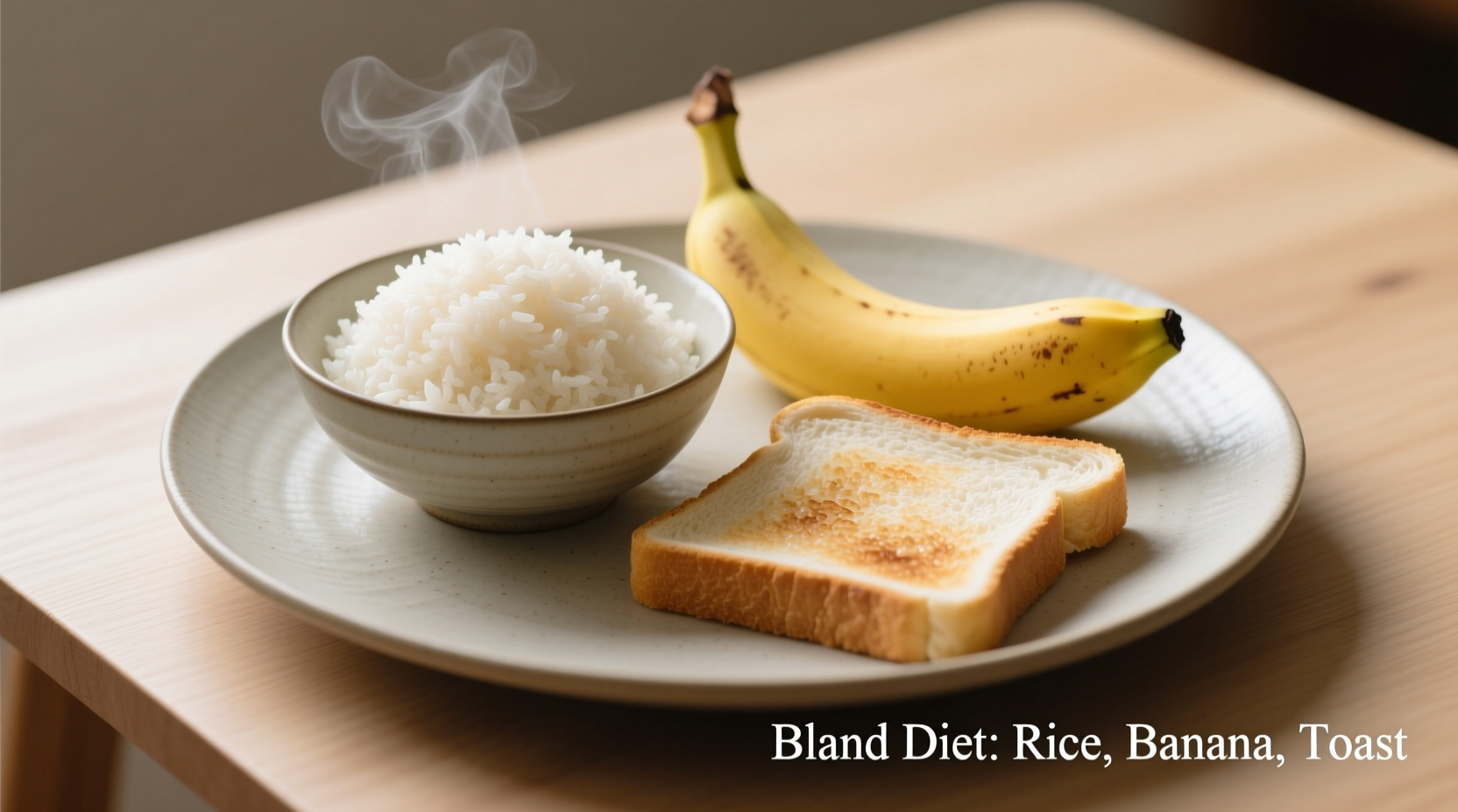Bowl of rice, banana, and toast for diarrhea diet