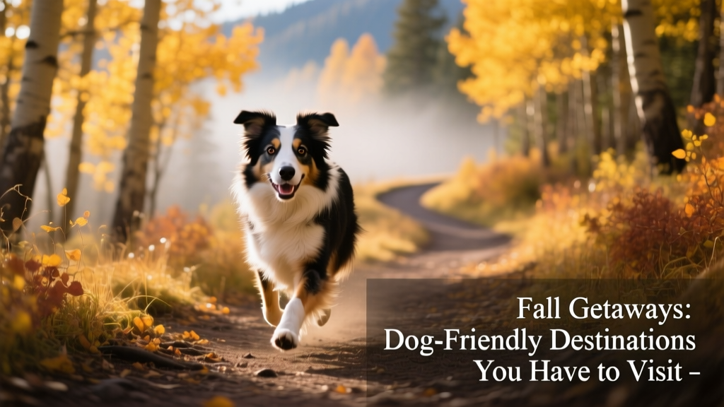 A border collie trotting along a forest trail near Aspen, CO, with golden aspen trees glowing in the afternoon light