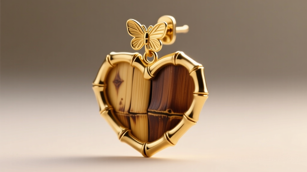 Macro shot of a gold vermeil heart bamboo earring post, highlighting the 18-gauge wire and secure butterfly clutch backing.