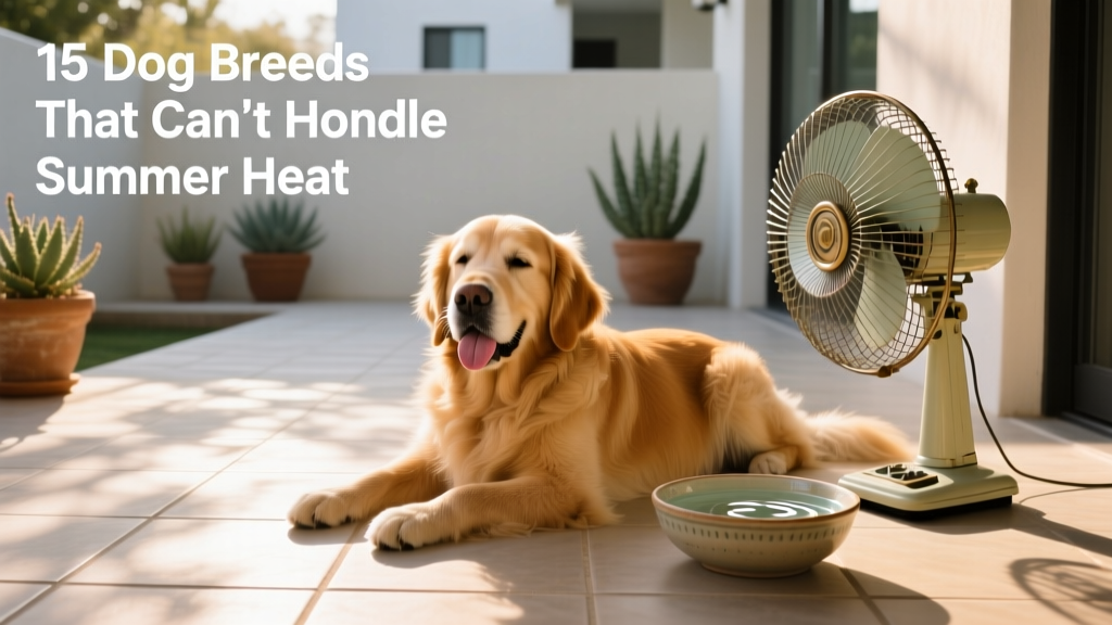 A dog resting on a cool tile floor beside a fan and a bowl of water