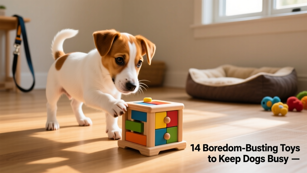 Jack Russell Terrier puppy solving a puzzle toy