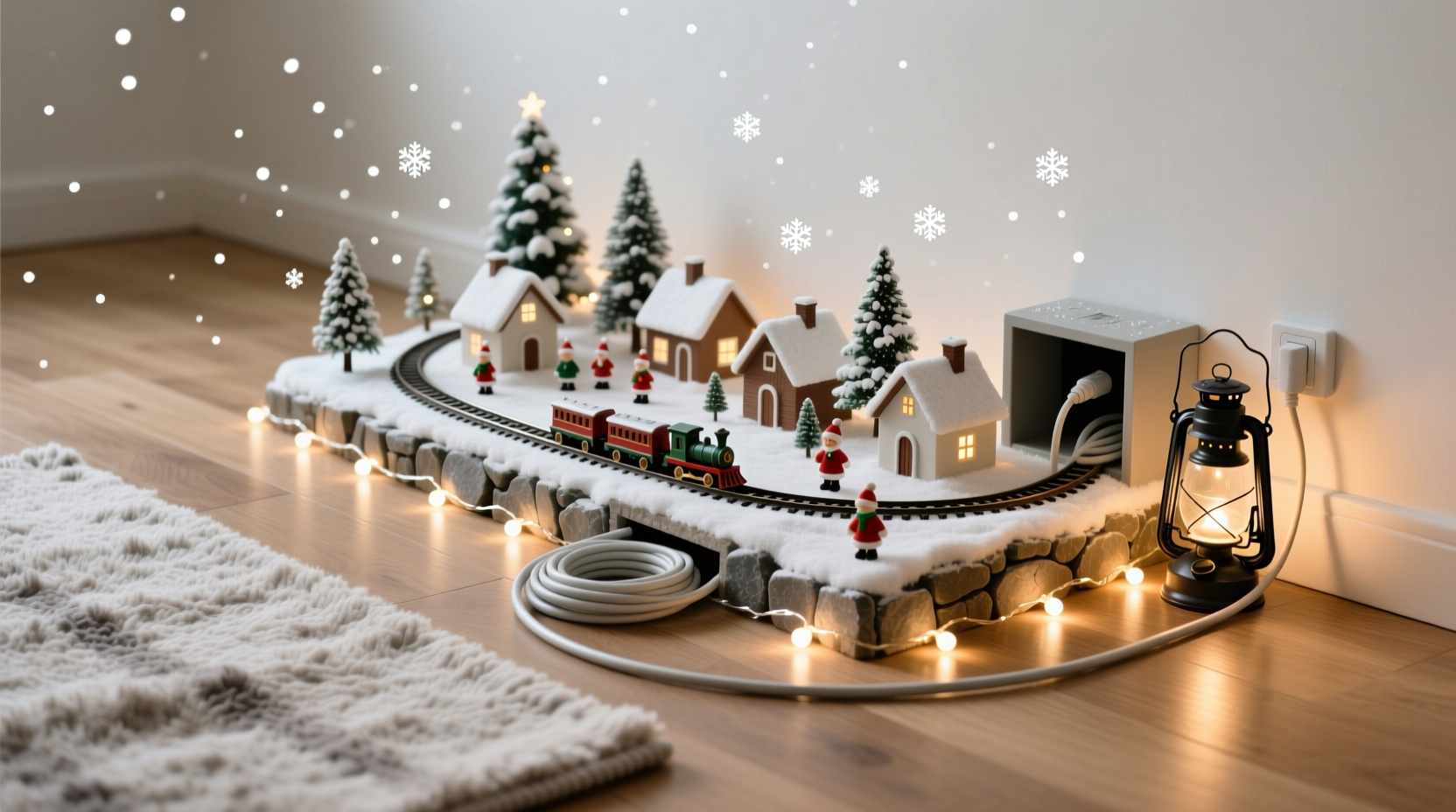how to hide cords from floor based christmas village displays neatly
