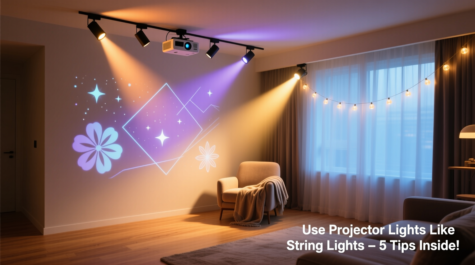how to use projector lights as an alternative to string lights indoors