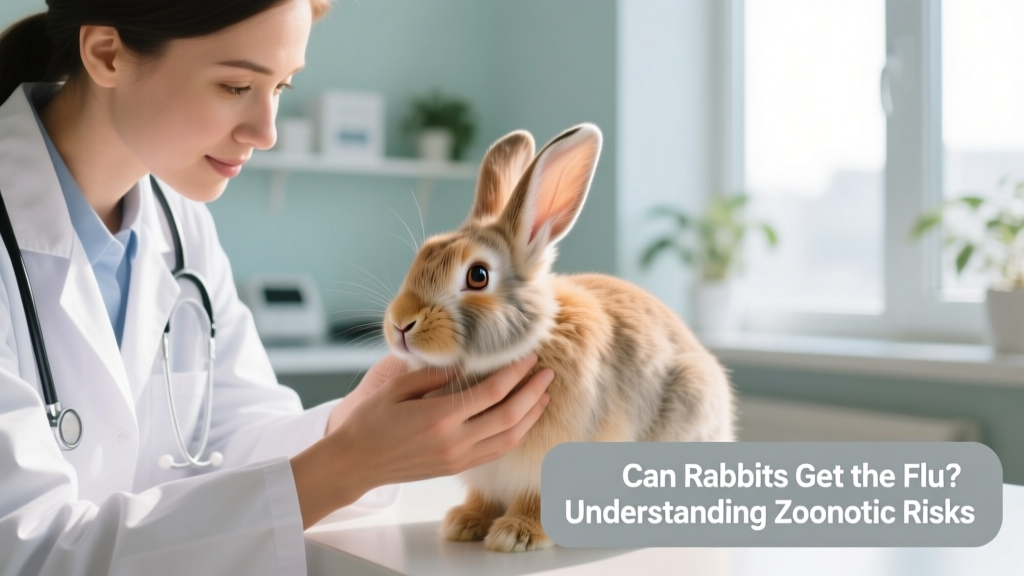A veterinarian gently examining a rabbit’s nose and eyes during a routine wellness check