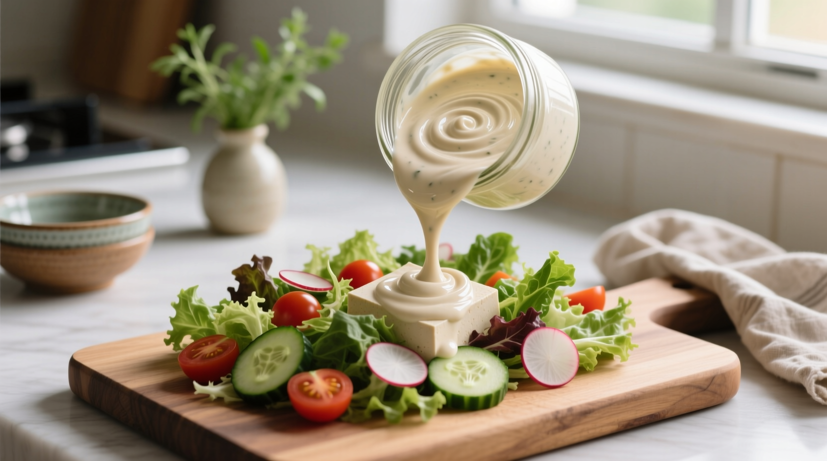 use silken tofu to make creamier healthier salad dress