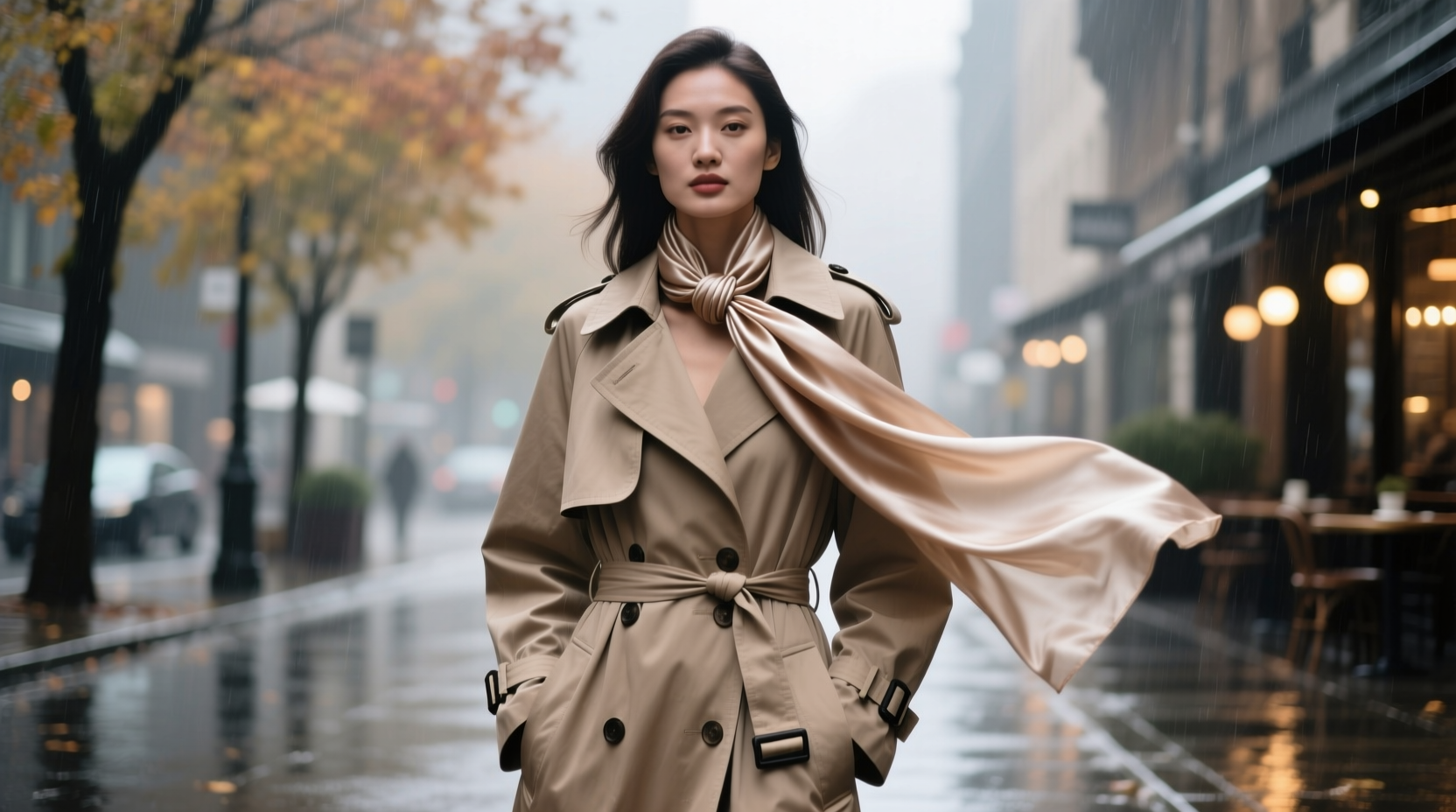 how to wear a scarf with a trench coat without looking bulky