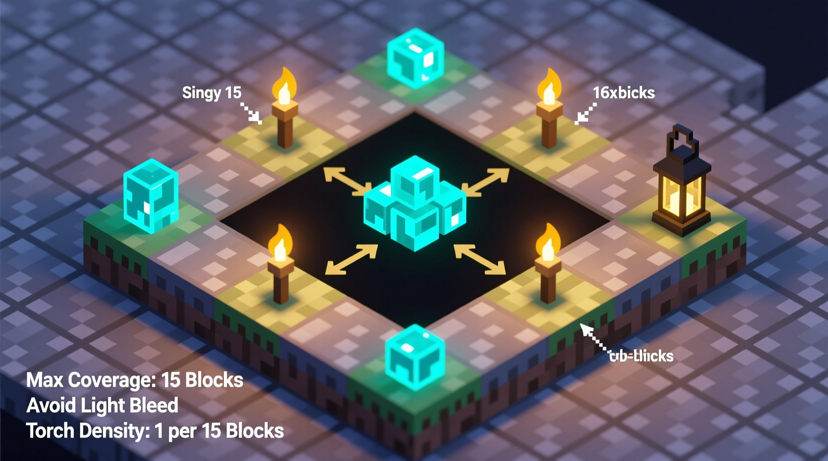 Minecraft lighting patterns diagram showing efficient placement