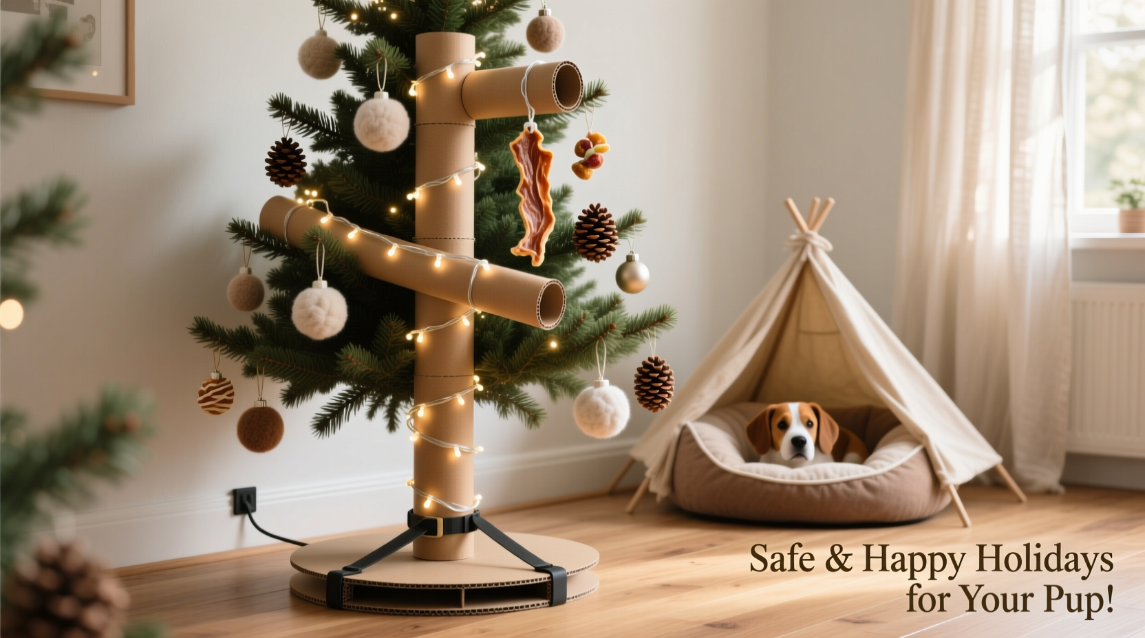 how to make a dog safe christmas tree using pet friendly materials and placement