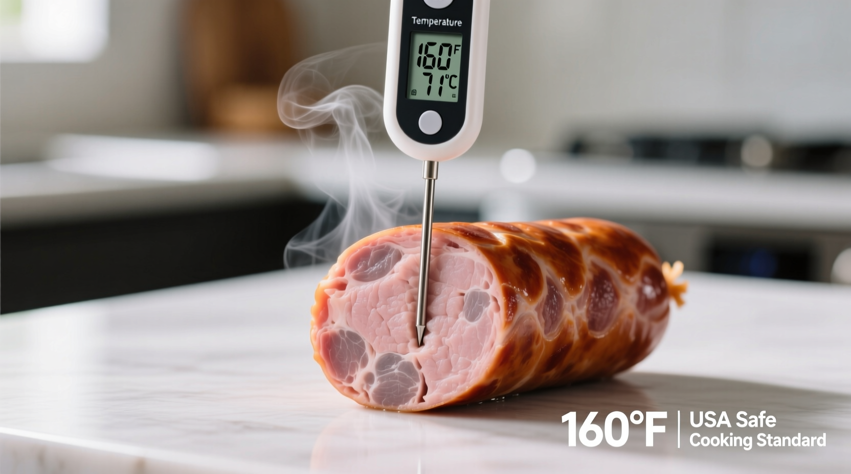 safe internal temperature for cooked pork sausages