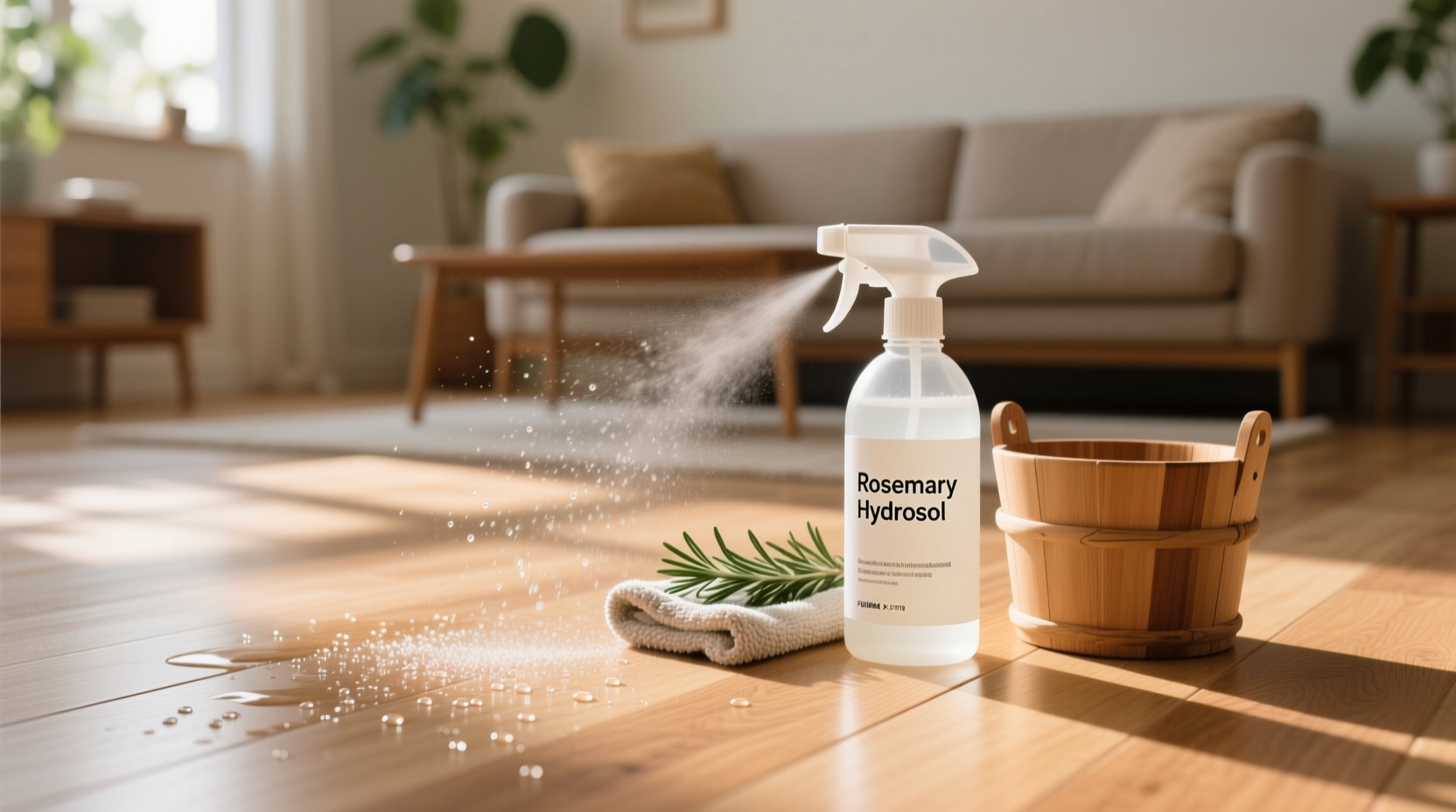 cork floor cleaning with rosemary hydrosol