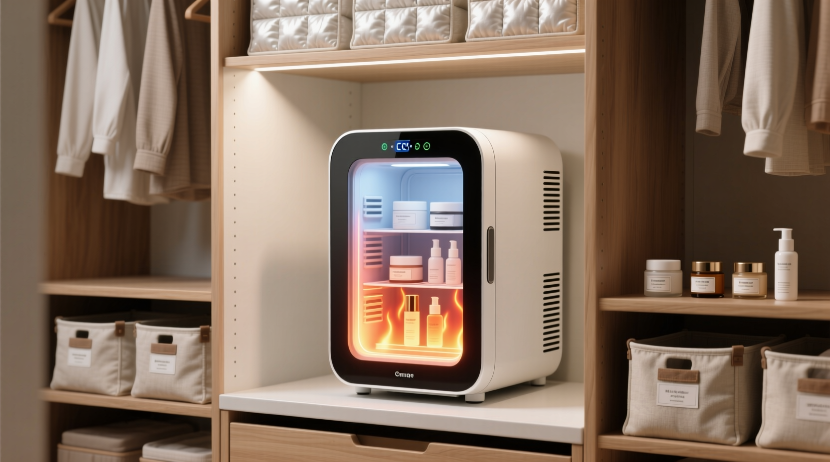skincare fridge organization in closets