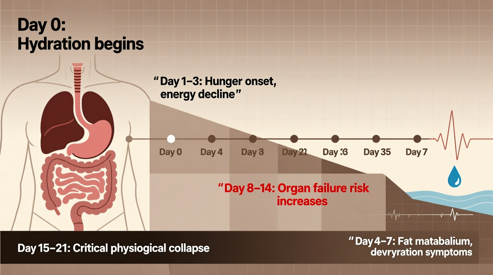 Human survival timeline without food and water