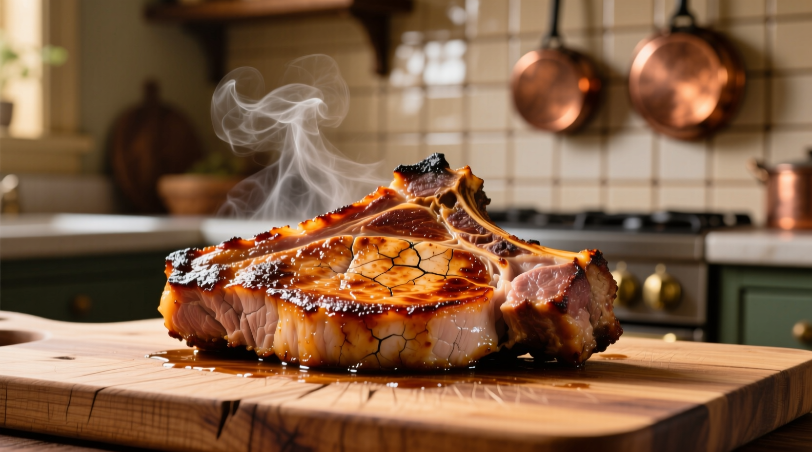 Perfectly cooked pork chops with golden crust