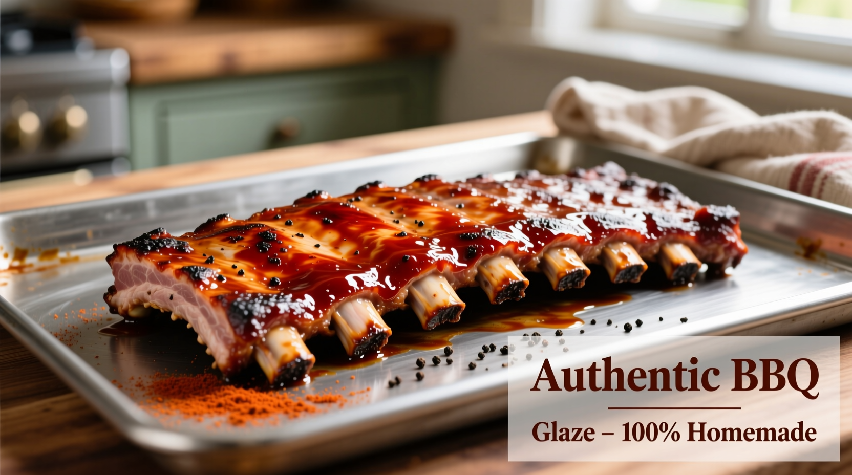 Perfectly cooked pork ribs on baking sheet with glaze