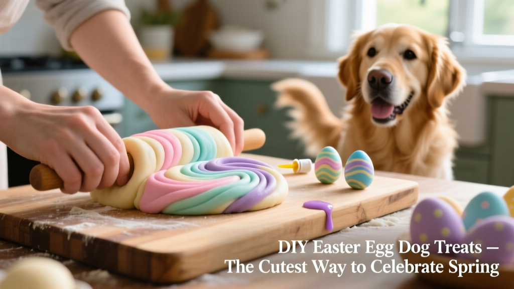 Hand rolling marbled dough on a wooden cutting board with pastel food coloring drops nearby