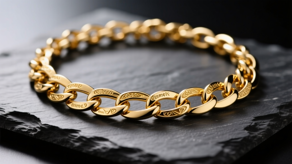 Close-up of 18k gold vermeil chain necklace on dark slate, soft studio lighting highlighting intricate links and warm golden tones