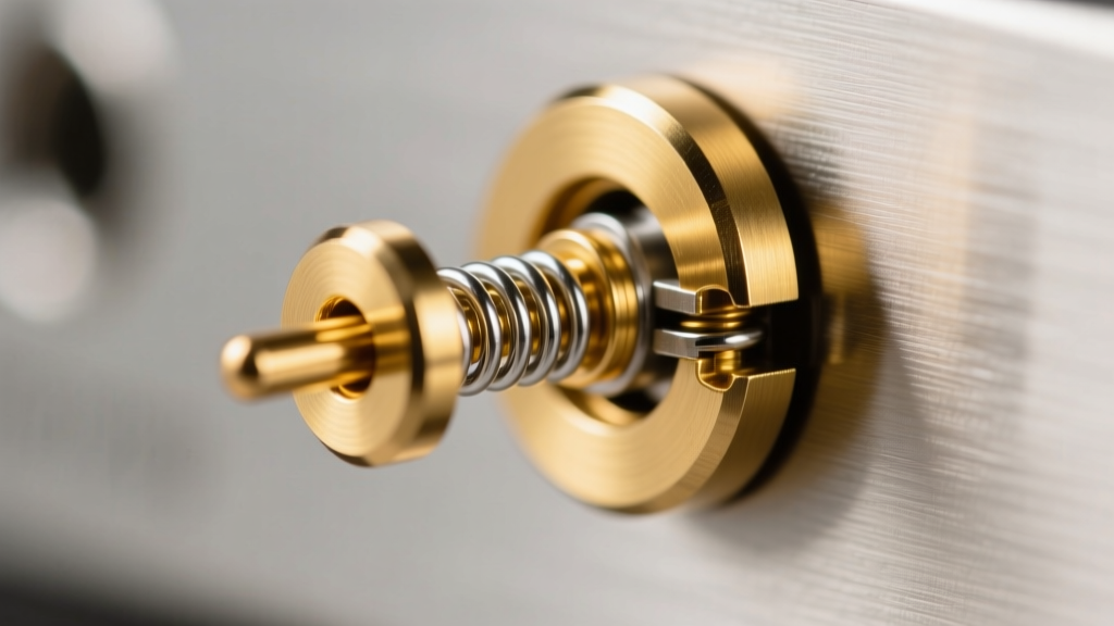 Close-up of a La Pousette locking earring back on a gold post, showing the internal spring tension components and metal grooves.