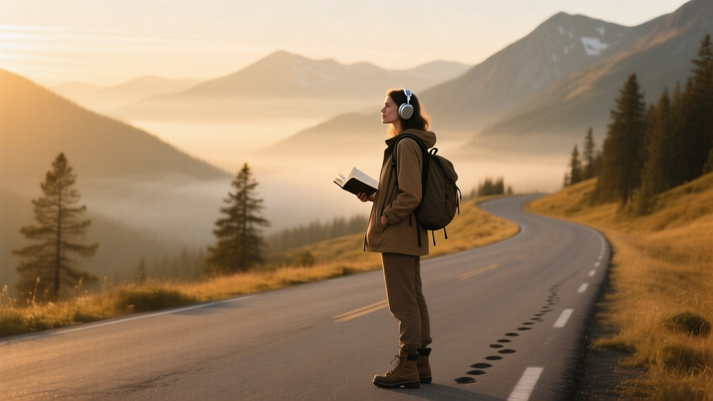 Kristin Addis standing on a empty winding road in the mountains