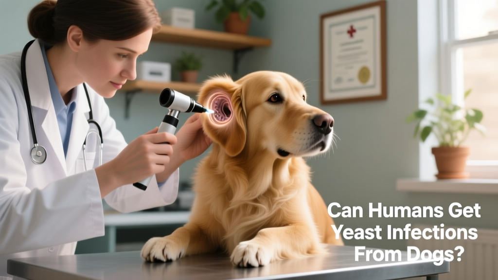 A veterinarian gently examining a dog’s ear with an otoscope during a routine checkup